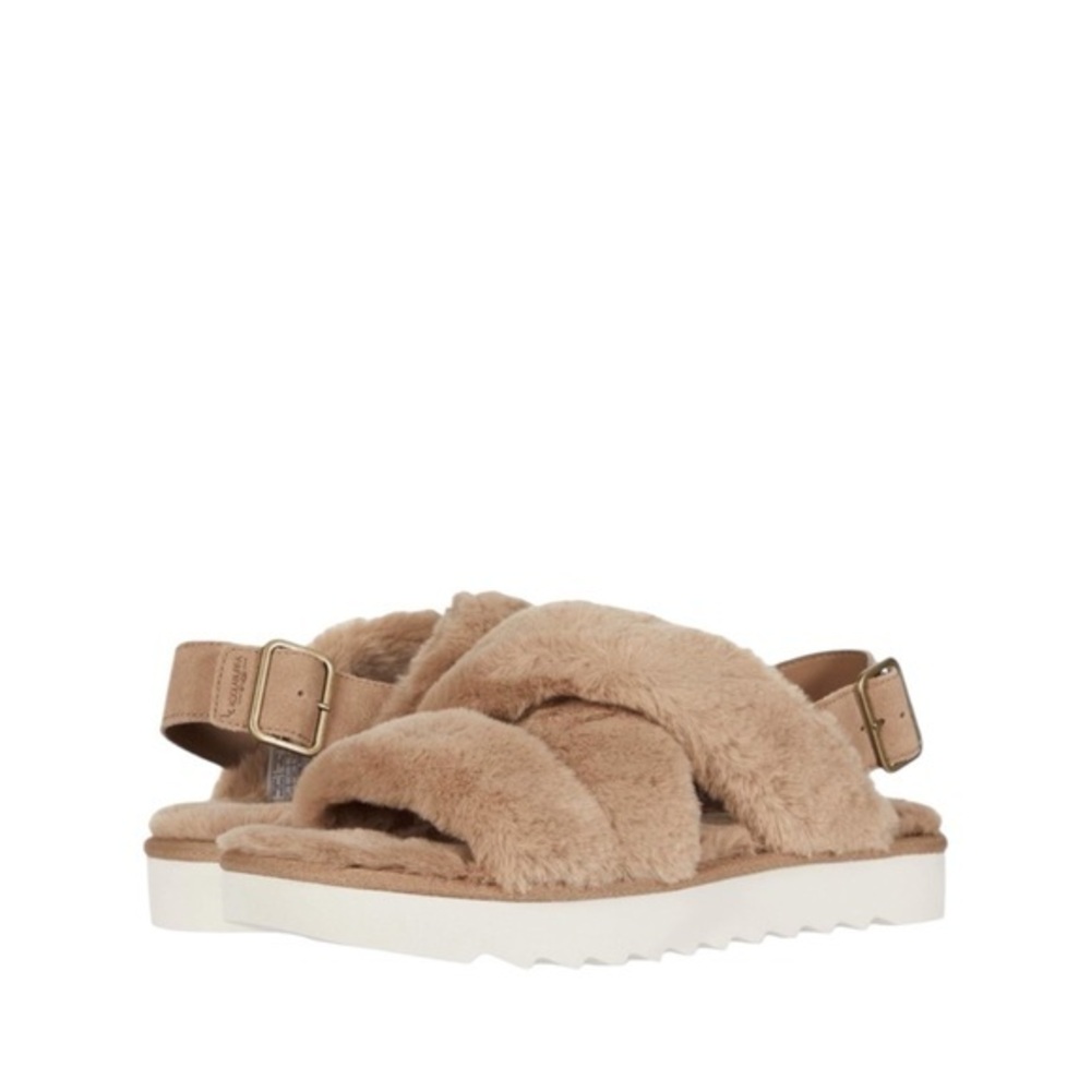 Koolaburra By Ugg Fuzz-Ee‎ Faux Fur Beige Cushioned Sandals Slippers Size 6